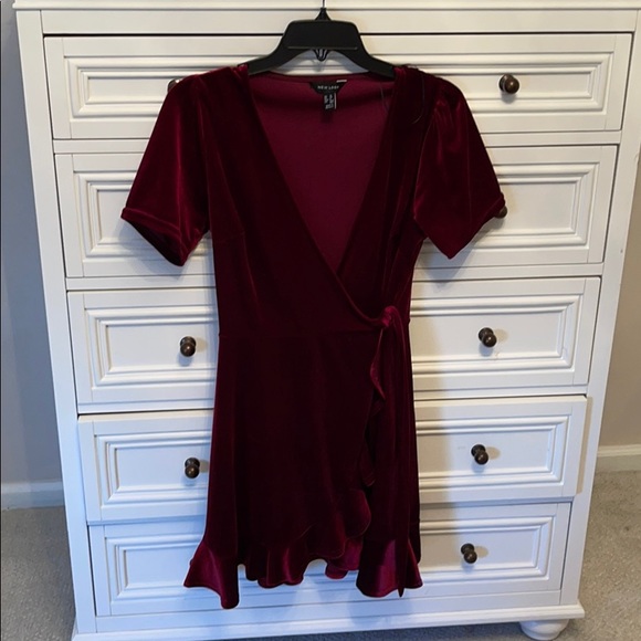 ASOS new look velvet red wrap dress burgundy